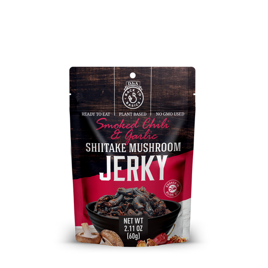 DJ&A Shiitake Jerky Smoked Chilli & Garlic 2.11oz (60g) - 12 Pack