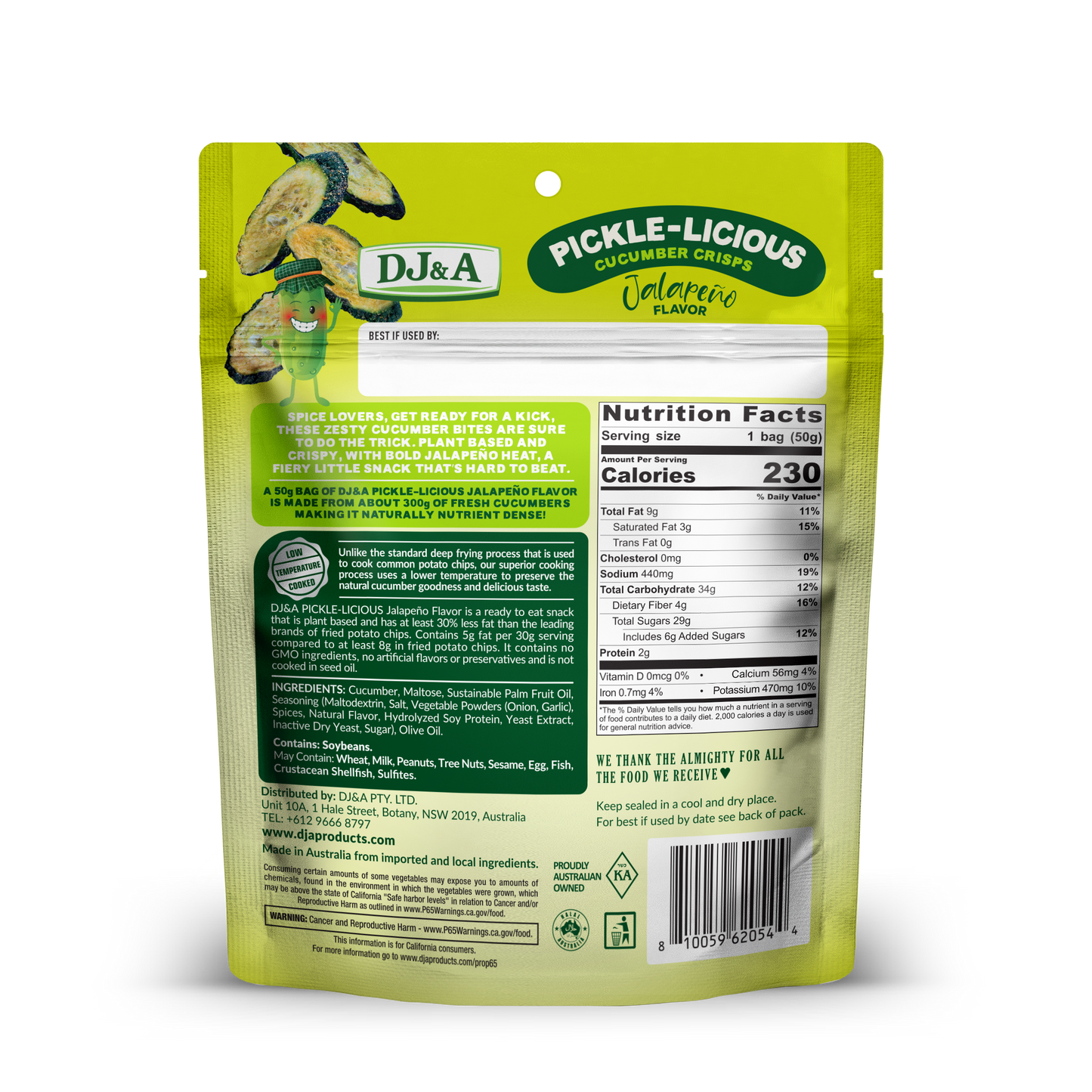 DJ&A Pickle-Licious Pickle Flavoured Cucumber Jalapeno 1.76oz (50g) - 9 Pack