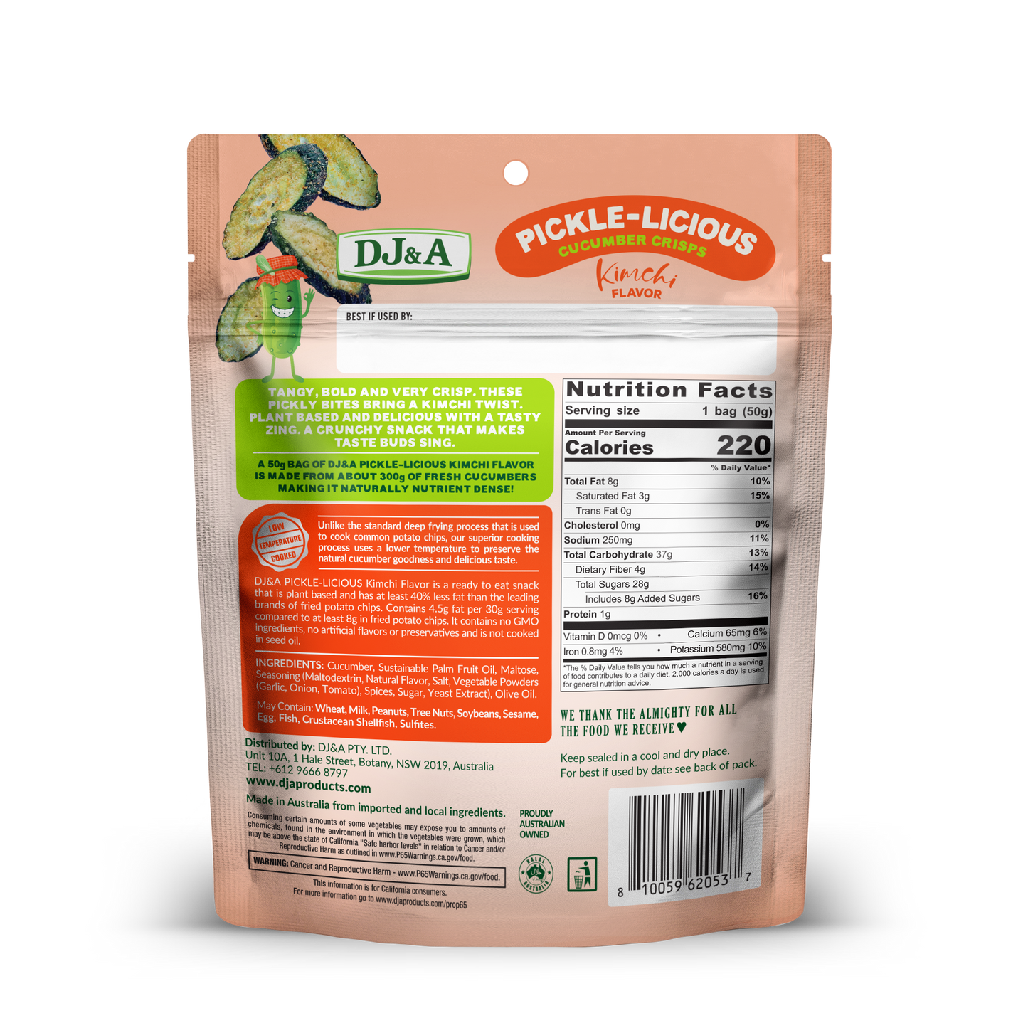 DJ&A Pickle-Licious Pickle Flavoured Cucumber Kimchi 1.76oz (50g) - 9 Pack