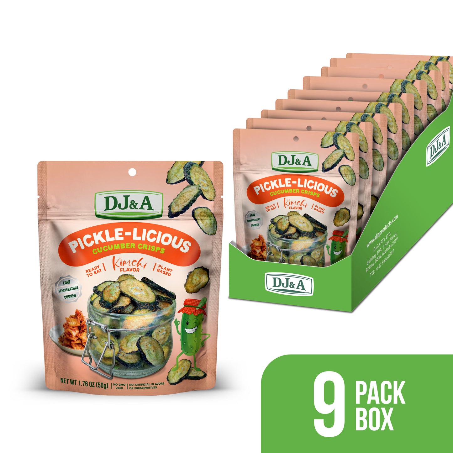 DJ&A Pickle-Licious Pickle Flavoured Cucumber Kimchi 1.76oz (50g) - 9 Pack