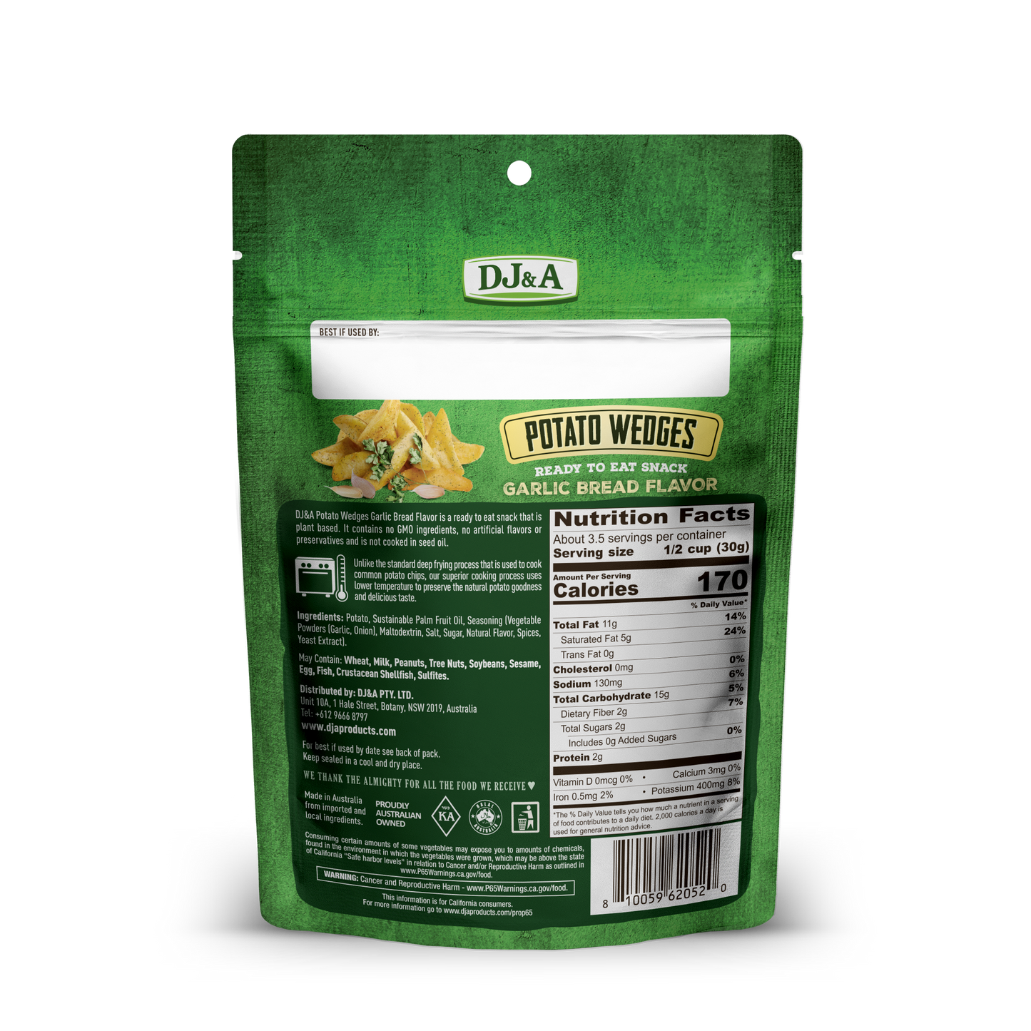 DJ&A Potato Wedges Garlic Bread 3.52oz (100g) - 9 Pack