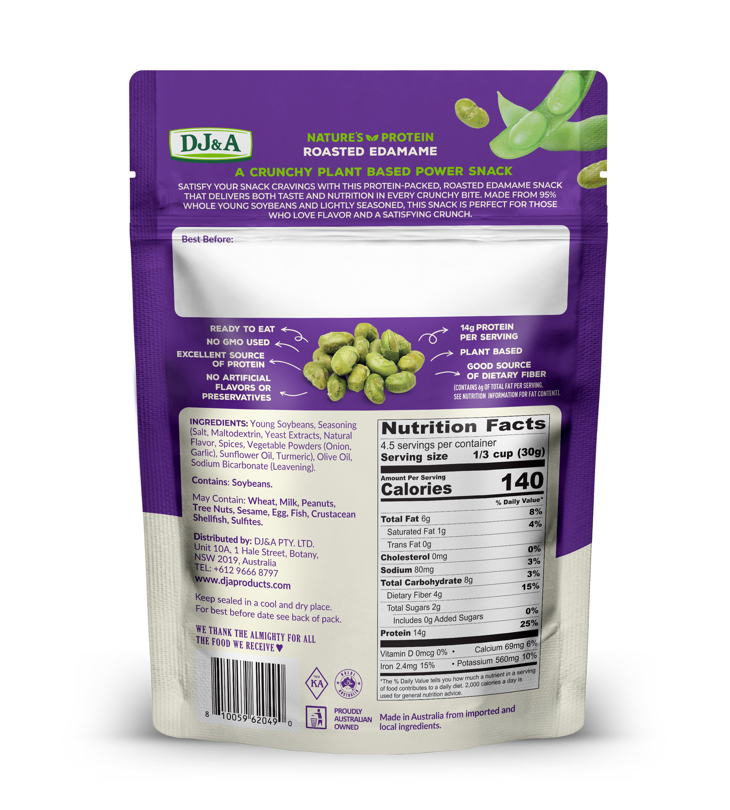 DJ&A Roasted Edamame 4.76oz (135g) - 9 Pack