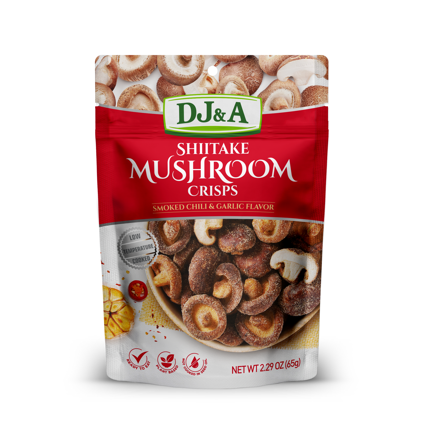 DJ&A Shiitake Mushroom Crisps Smoked Chilli & Garlic 2.29oz (65g) - 9 Pack