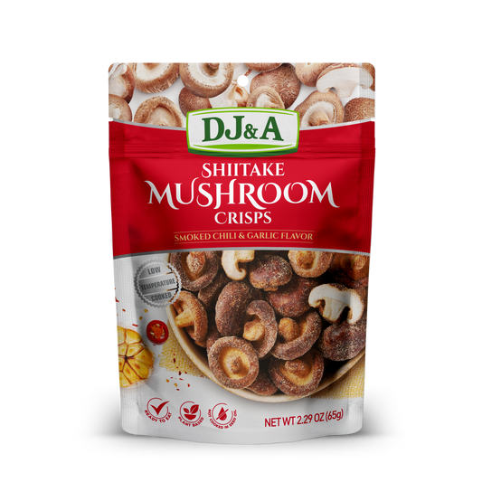 DJ&A Shiitake Mushroom Crisps Smoked Chilli & Garlic 2.29oz (65g) - 9 Pack