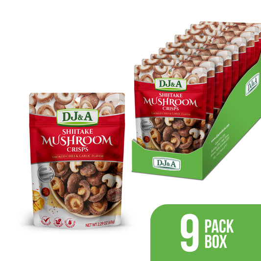 DJ&A Shiitake Mushroom Crisps Smoked Chilli & Garlic 2.29oz (65g) - 9 Pack