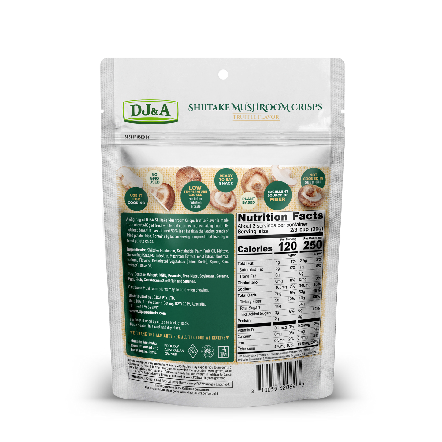 DJ&A Shiitake Mushroom Crisps Truffle Flavour 2.29oz (65g) - 9 Pack