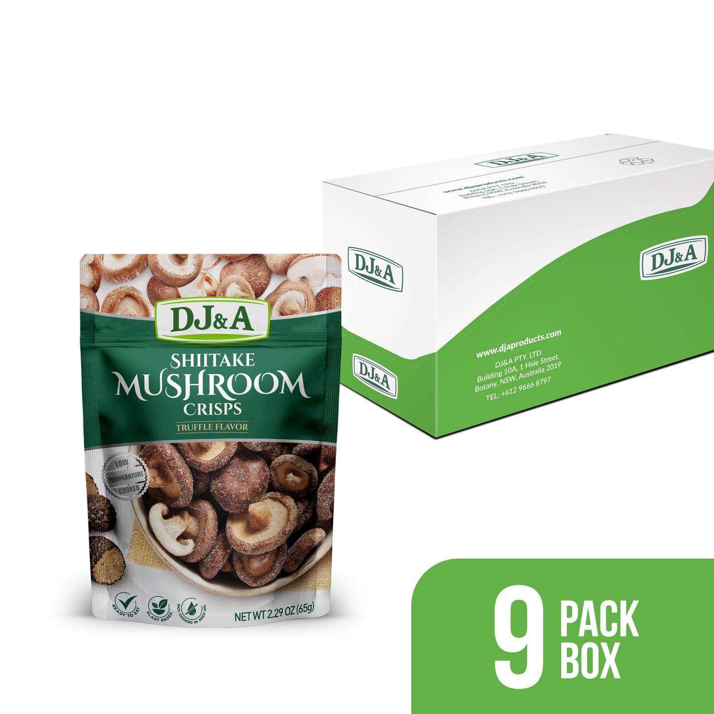 DJ&A Shiitake Mushroom Crisps Truffle Flavour 2.29oz (65g) - 9 Pack