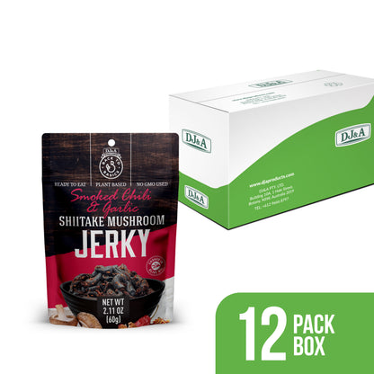 DJ&A Shiitake Jerky Smoked Chilli & Garlic 2.11oz (60g) - 12 Pack
